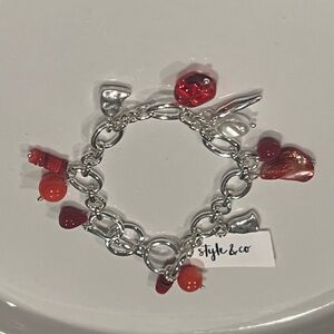 STYLE & CO fashion jewelry mixed metal beaded charm women bracelet/silver-red